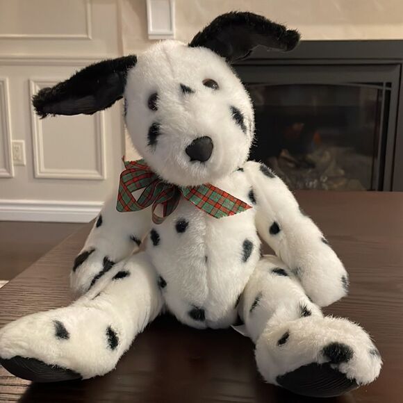 Beautiful Dalmatian Dog Stuffed Animal Corduroy Paw Pads with Red Green Plaid - Picture 6 of 9
